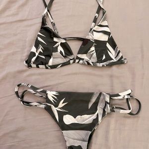 Stone fox swim bikini with gray palm print | XS